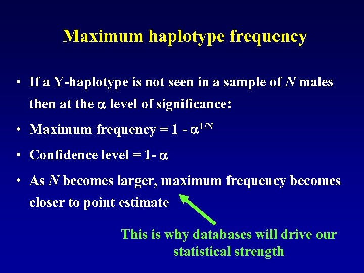 Maximum haplotype frequency • If a Y-haplotype is not seen in a sample of