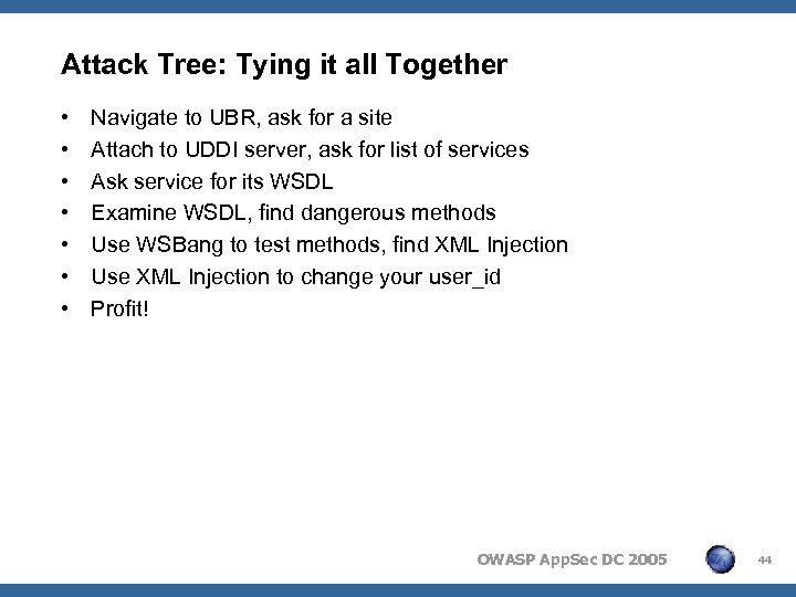 Attack Tree: Tying it all Together • • Navigate to UBR, ask for a