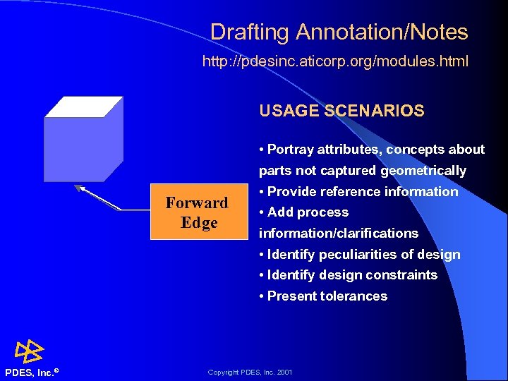 Drafting Annotation/Notes http: //pdesinc. aticorp. org/modules. html USAGE SCENARIOS • Portray attributes, concepts about