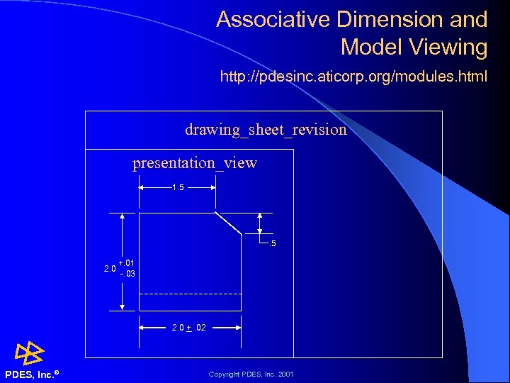 Associative Dimension and Model Viewing http: //pdesinc. aticorp. org/modules. html drawing_sheet_revision presentation_view 1. 5