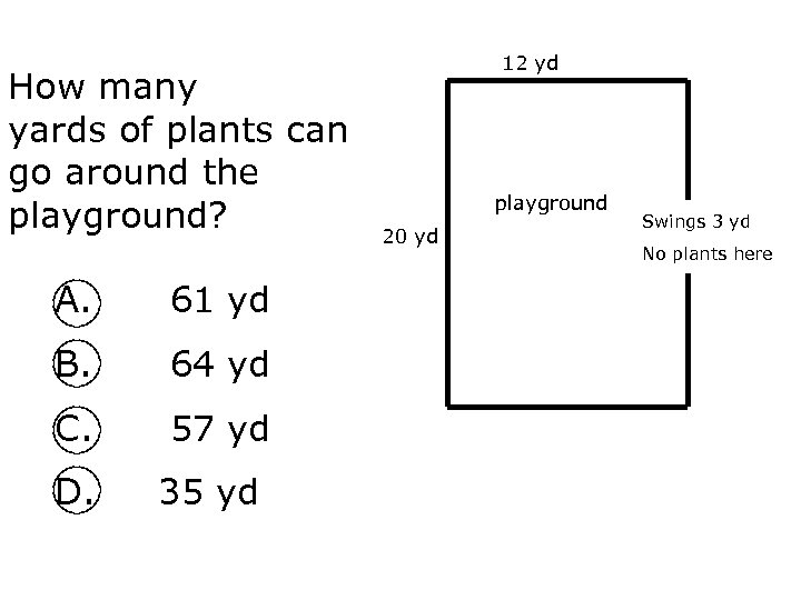 How many yards of plants can go around the playground? A. 61 yd B.