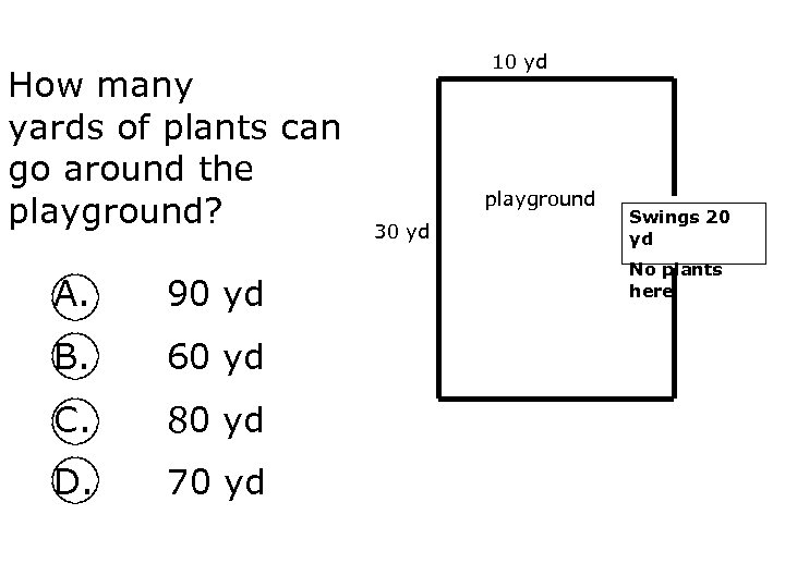 How many yards of plants can go around the playground? A. 90 yd B.
