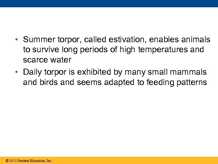  • Summer torpor, called estivation, enables animals to survive long periods of high