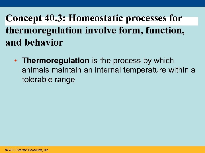 Concept 40. 3: Homeostatic processes for thermoregulation involve form, function, and behavior • Thermoregulation
