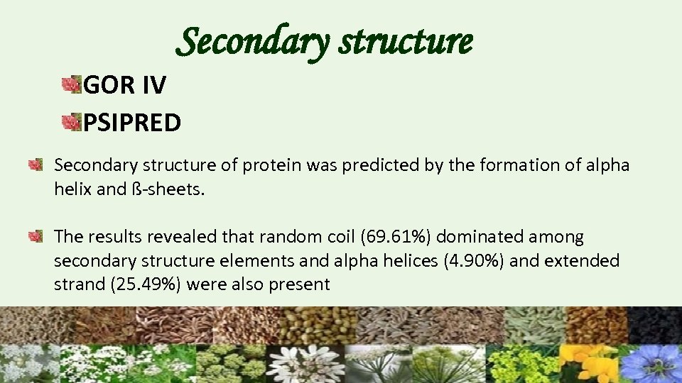 Secondary structure GOR IV PSIPRED Secondary structure of protein was predicted by the formation