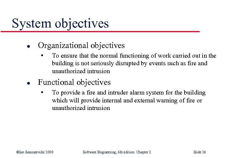 System objectives l Organizational objectives • l To ensure that the normal functioning of