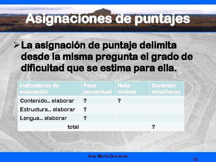 Asignaciones de puntajes Ø La asignación de puntaje delimita desde la misma pregunta el
