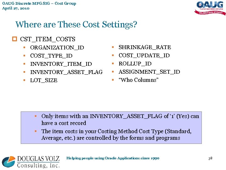 OAUG Discrete MFG SIG – Cost Group April 27, 2010 Where are These Cost