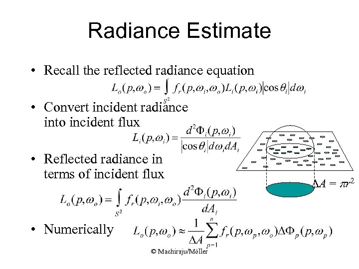 Radiance Estimate • Recall the reflected radiance equation • Convert incident radiance into incident