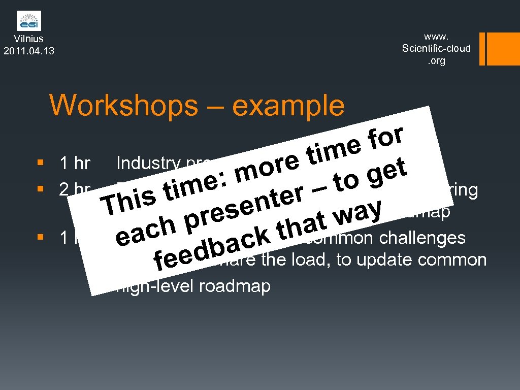 www. Scientific-cloud. org Vilnius 2011. 04. 13 Workshops – example § 1 hr §