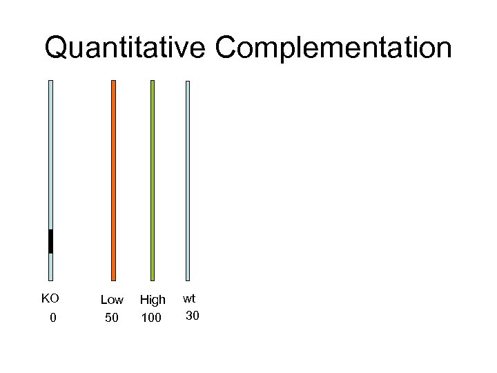 Quantitative Complementation KO 0 Low 50 High 100 wt 30 