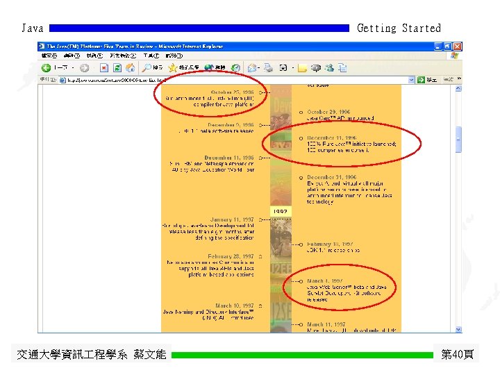 Java 交通大學資訊 程學系 蔡文能 Getting Started 第 40頁 