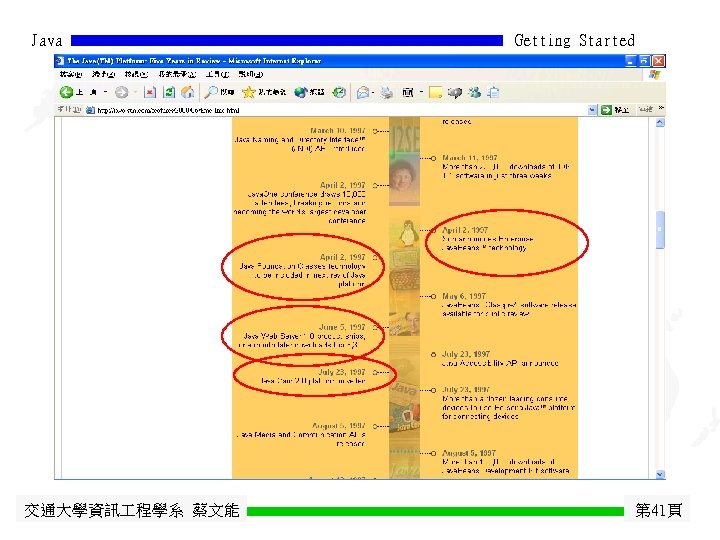 Java 交通大學資訊 程學系 蔡文能 Getting Started 第 41頁 