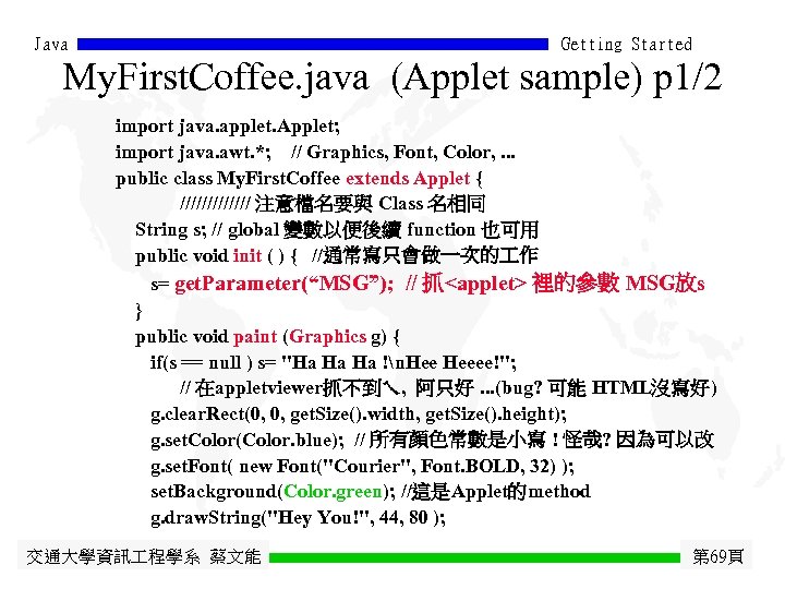 Java Getting Started My. First. Coffee. java (Applet sample) p 1/2 import java. applet.