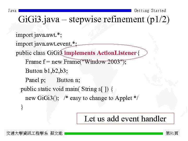 Java Getting Started Gi. Gi 3. java – stepwise refinement (p 1/2) import java.