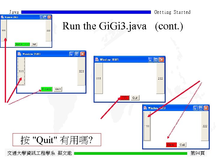 Java Getting Started Run the Gi. Gi 3. java (cont. ) 按 "Quit" 有用嗎?