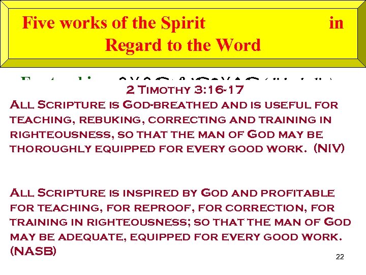 Five works of the Spirit Regard to the Word in • For teaching. didaskaliva