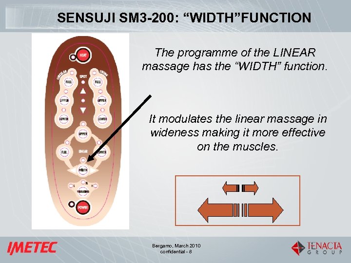 SENSUJI SM 3 -200: “WIDTH”FUNCTION The programme of the LINEAR massage has the “WIDTH”