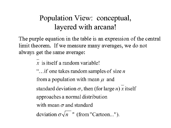 Population View: conceptual, layered with arcana! The purple equation in the table is an