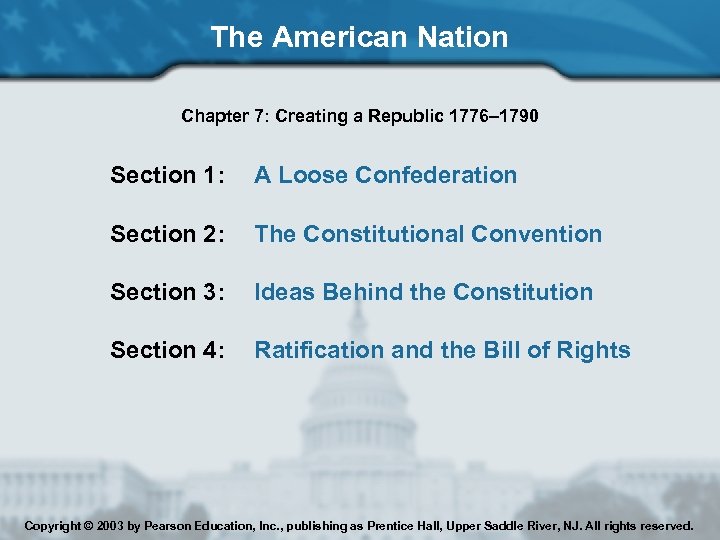 The American Nation Chapter 7: Creating a Republic 1776– 1790 Section 1: A Loose