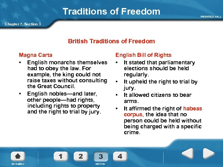 Traditions of Freedom Chapter 7, Section 3 British Traditions of Freedom Magna Carta •