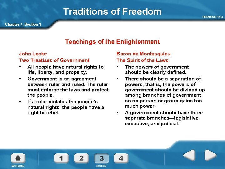 Traditions of Freedom Chapter 7, Section 3 Teachings of the Enlightenment John Locke Two