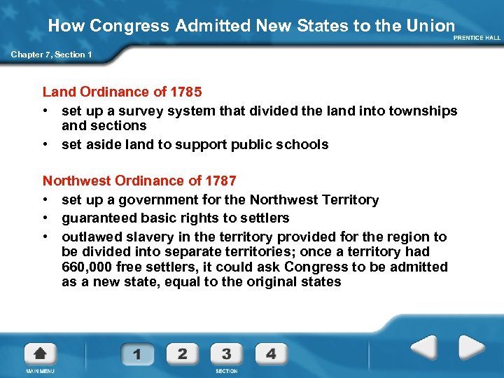 How Congress Admitted New States to the Union Chapter 7, Section 1 Land Ordinance