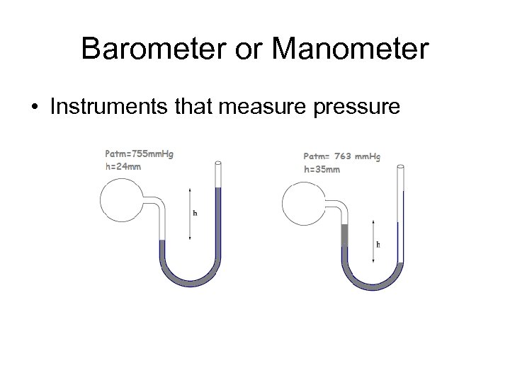 Barometer or Manometer • Instruments that measure pressure 