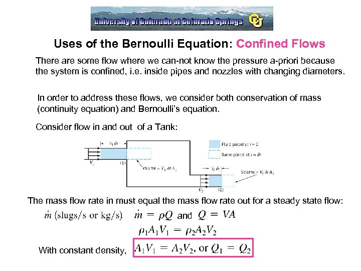 Uses of the Bernoulli Equation: Confined Flows There are some flow where we can-not