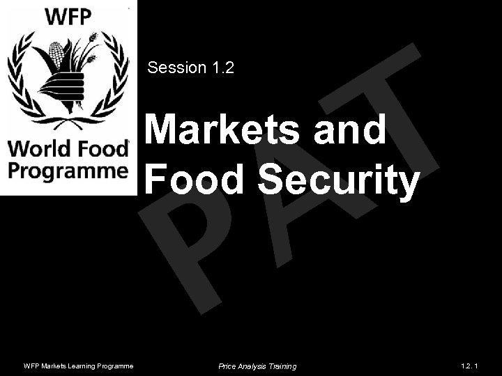 T A Session 1. 2 Markets and Food Security P WFP Markets Learning Programme