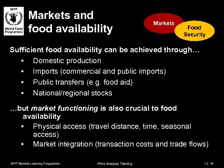 Markets and food availability Markets Food Security Sufficient food availability can be achieved through…