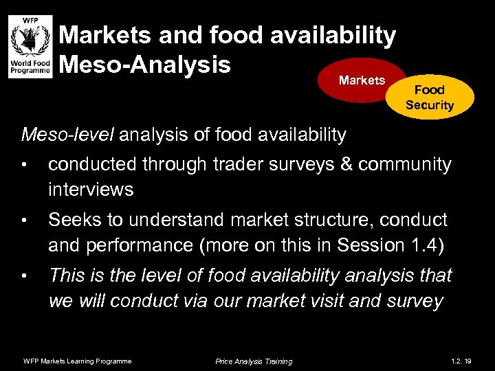 Markets and food availability Meso-Analysis Markets Food Security Meso-level analysis of food availability •