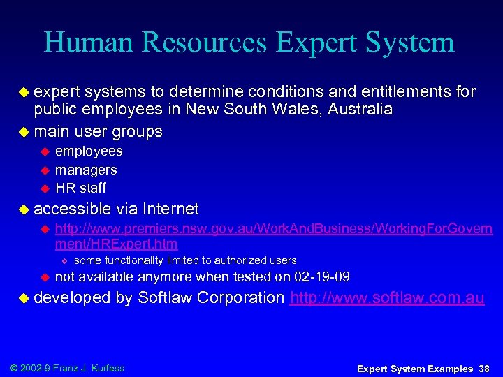 Human Resources Expert System u expert systems to determine conditions and entitlements for public