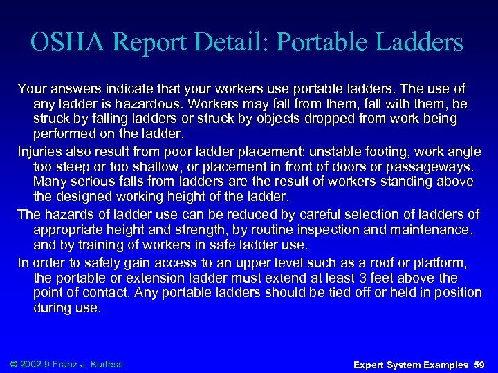 OSHA Report Detail: Portable Ladders Your answers indicate that your workers use portable ladders.