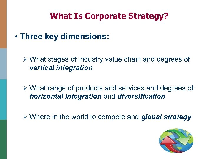 What Is Corporate Strategy? • Three key dimensions: Ø What stages of industry value