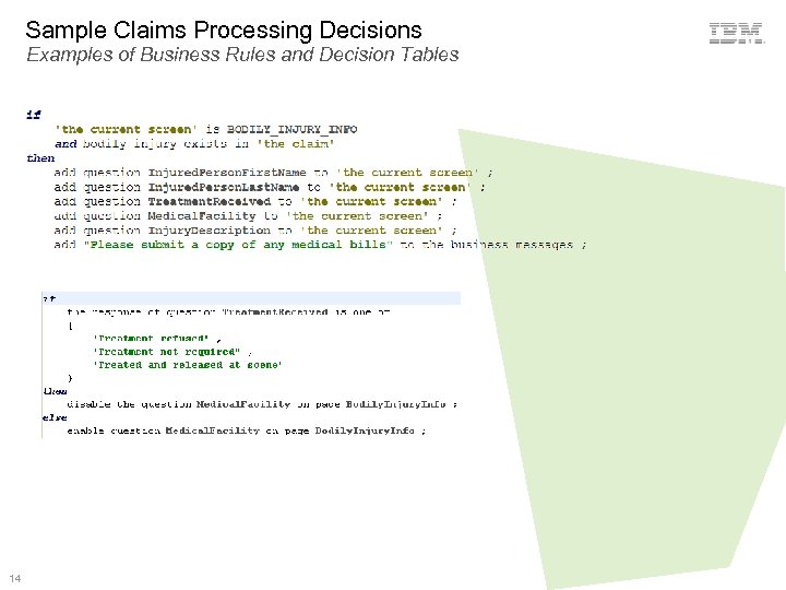 Sample Claims Processing Decisions Examples of Business Rules and Decision Tables 14 