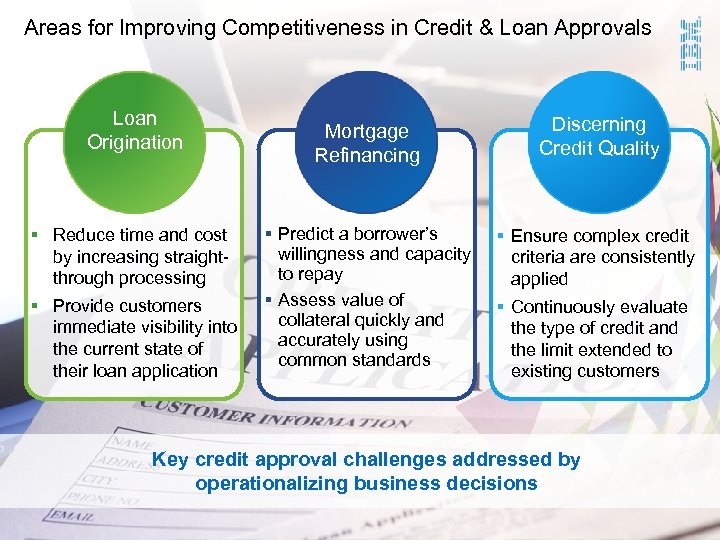 Areas for Improving Competitiveness in Credit & Loan Approvals Loan Origination § Reduce time