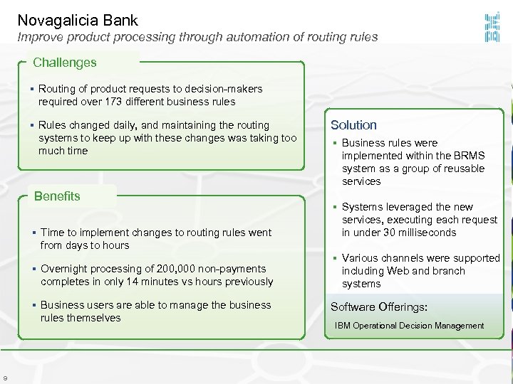 Novagalicia Bank Improve product processing through automation of routing rules Challenges § Routing of