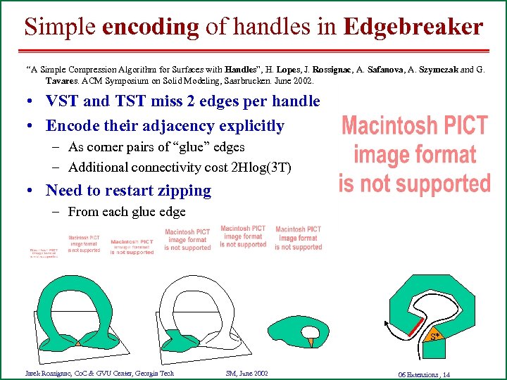 Simple encoding of handles in Edgebreaker “A Simple Compression Algorithm for Surfaces with Handles”,