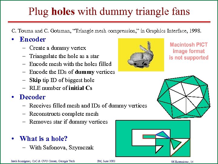 Plug holes with dummy triangle fans C. Touma and C. Gotsman, “Triangle mesh compression,