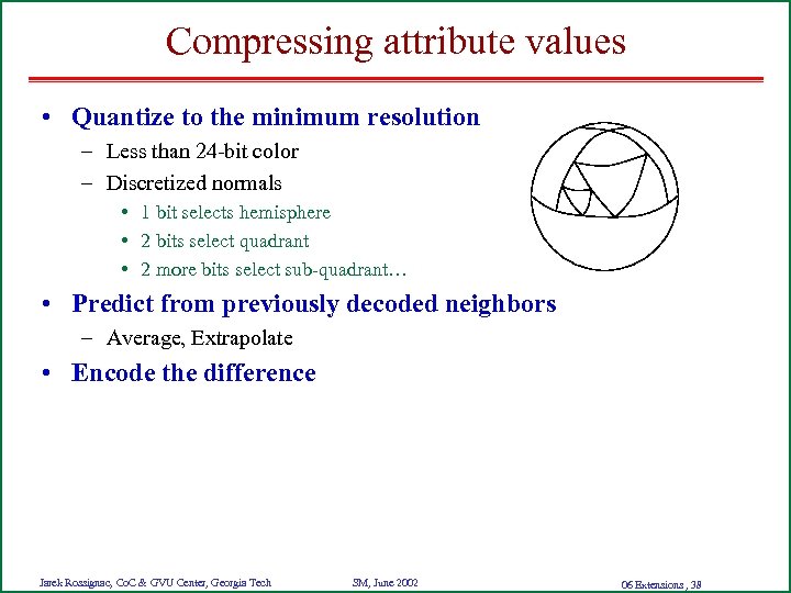 Compressing attribute values • Quantize to the minimum resolution – Less than 24 -bit