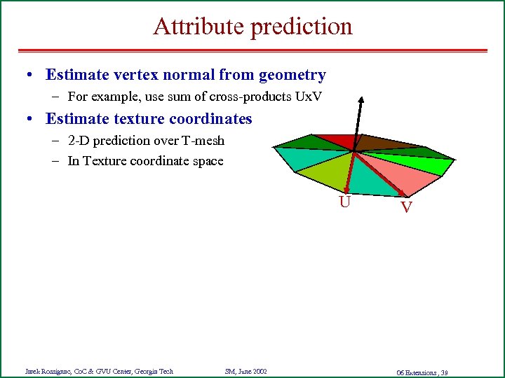 Attribute prediction • Estimate vertex normal from geometry – For example, use sum of