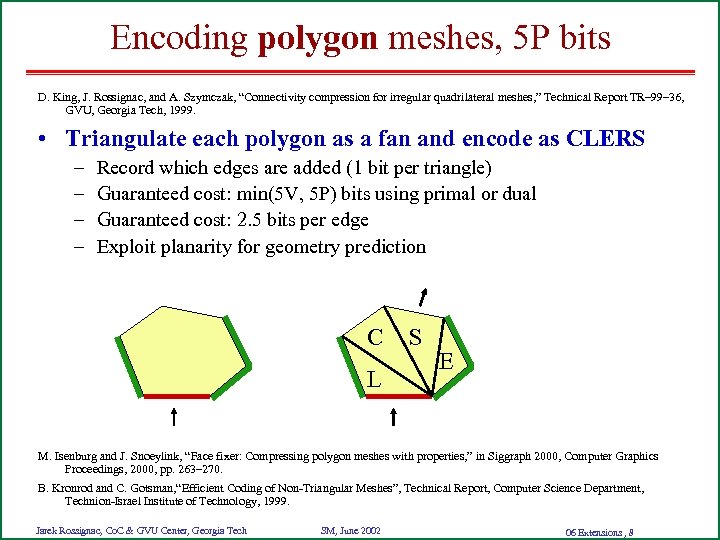 Encoding polygon meshes, 5 P bits D. King, J. Rossignac, and A. Szymczak, “Connectivity