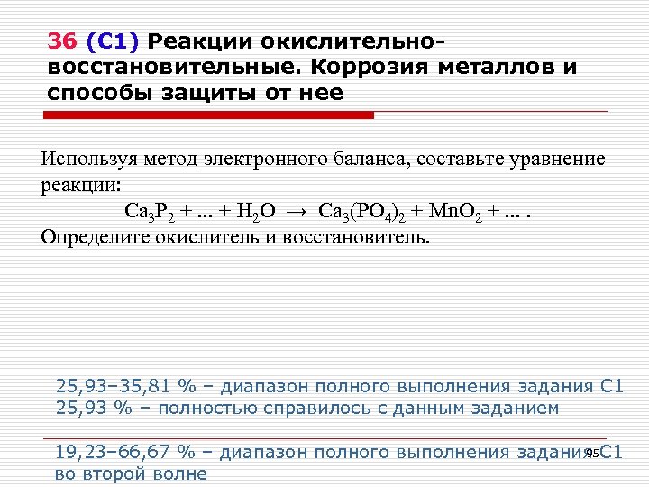 36 (С 1) Реакции окислительновосстановительные. Коррозия металлов и способы защиты от нее Используя метод