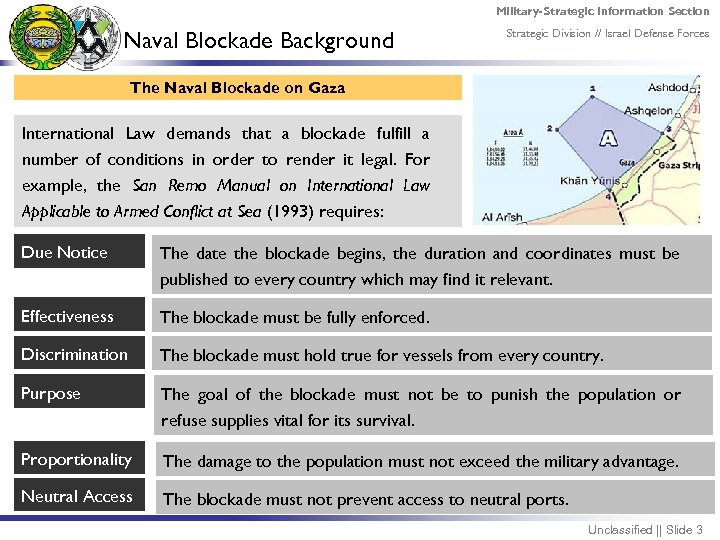Military-Strategic Information Section Naval Blockade Background Strategic Division // Israel Defense Forces The Naval