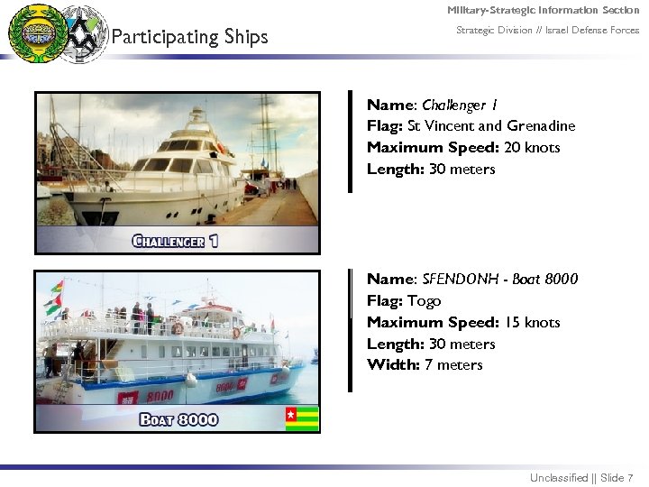 Military-Strategic Information Section Participating Ships Strategic Division // Israel Defense Forces Name: Challenger 1
