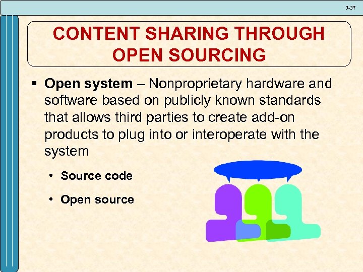 3 -37 CONTENT SHARING THROUGH OPEN SOURCING § Open system – Nonproprietary hardware and