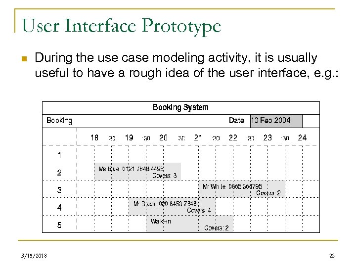 User Interface Prototype n During the use case modeling activity, it is usually useful