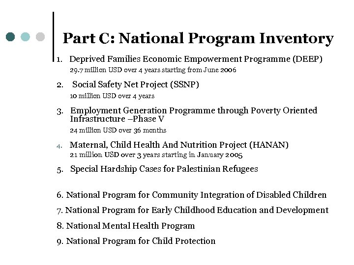 Part C: National Program Inventory 1. Deprived Families Economic Empowerment Programme (DEEP) 29. 7