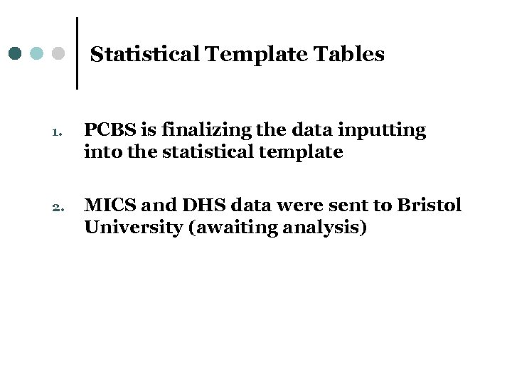Statistical Template Tables 1. PCBS is finalizing the data inputting into the statistical template